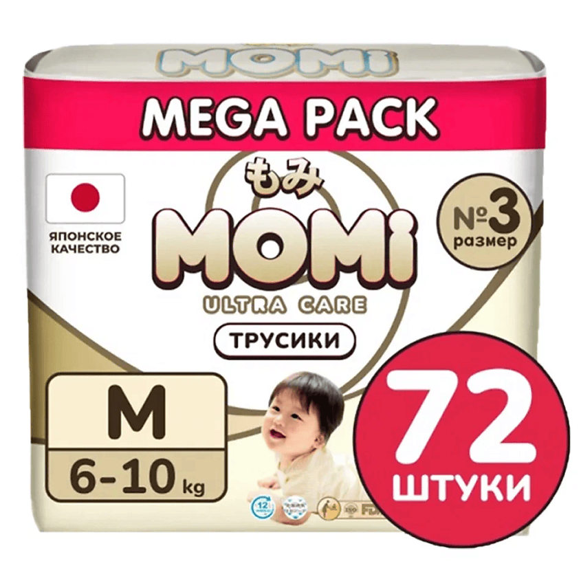 Изображение товара MOMI Подгузники-трусики "Ultra Care" размер M 6-11 кг mega pack упаковка, 72 шт.