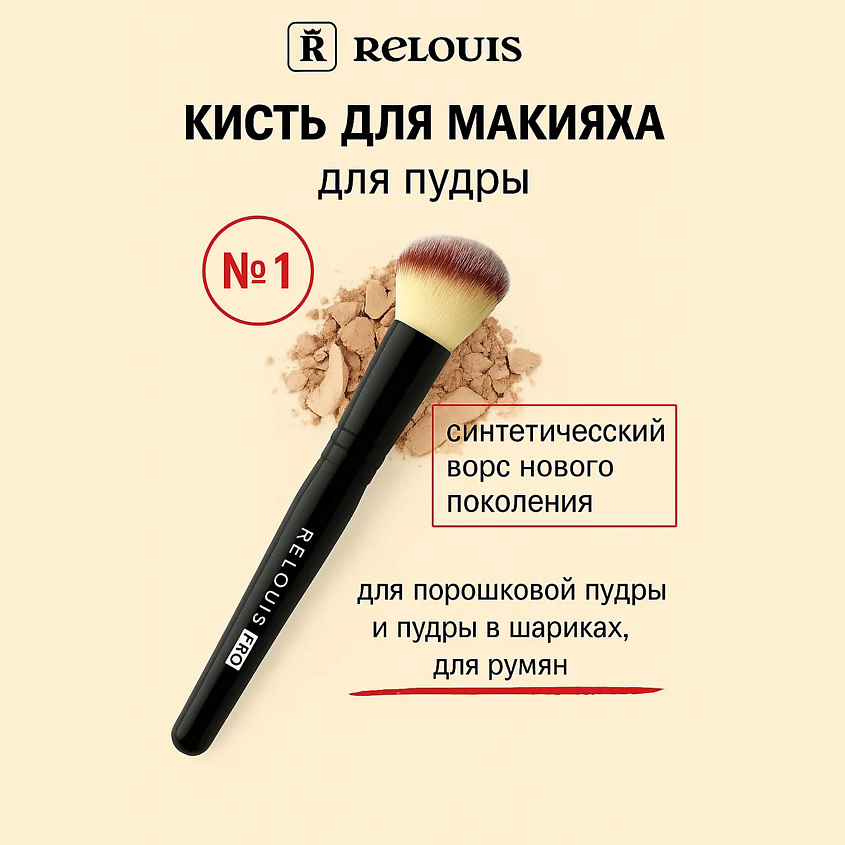 Изображение товара Кисть для пудры RELOUIS №1 синтетика деревянная ручка для макияжа