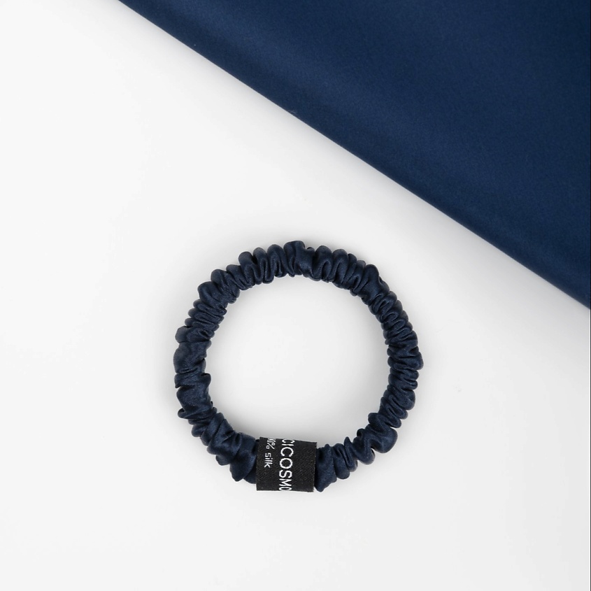 Изображение товара Шёлковая резинка для волос SCICOSMO темно-синяя 1 см натуральный шёлк