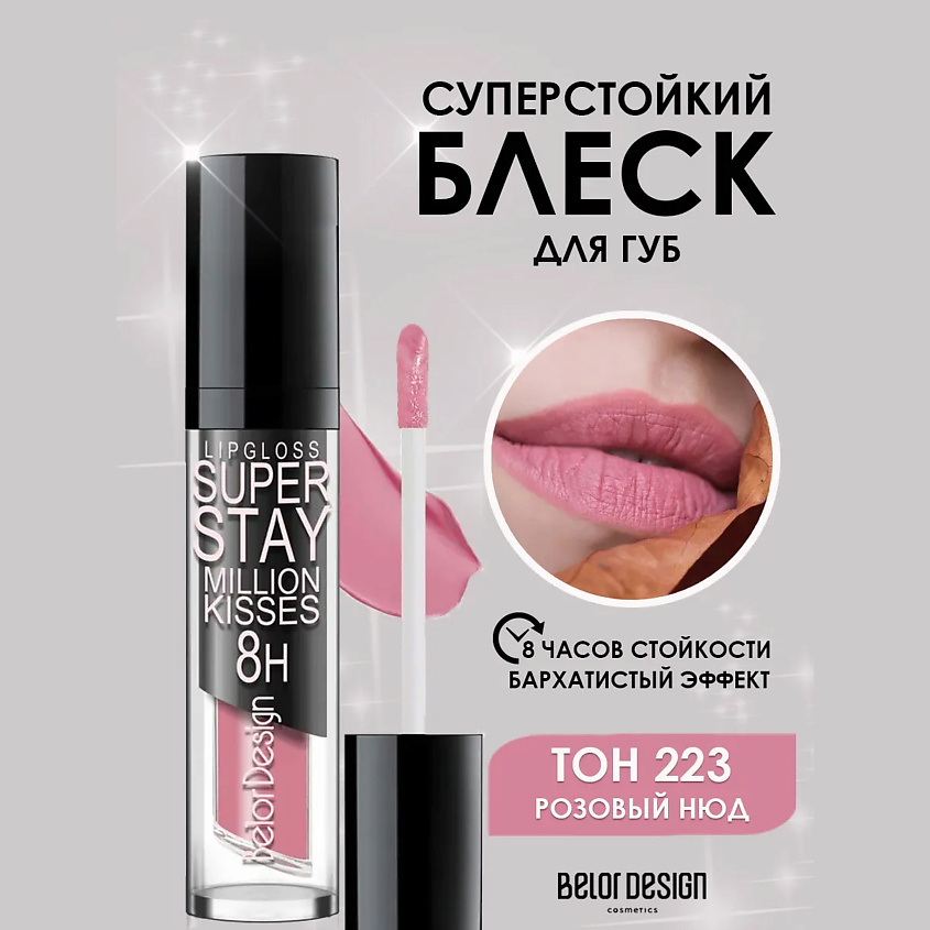 Изображение товара BELOR DESIGN Супер стойкий блеск для губ Million kisses, 223 розовый нюд