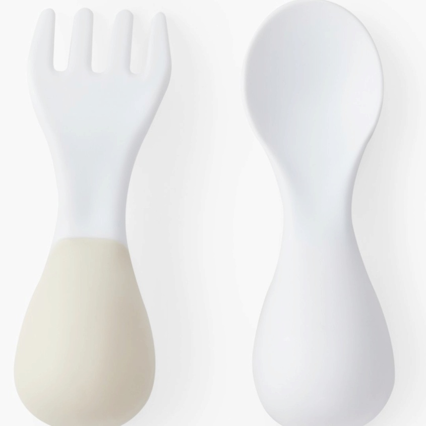 Изображение товара Детский набор приборов ложка и вилка HAPPY BABY white light gray
