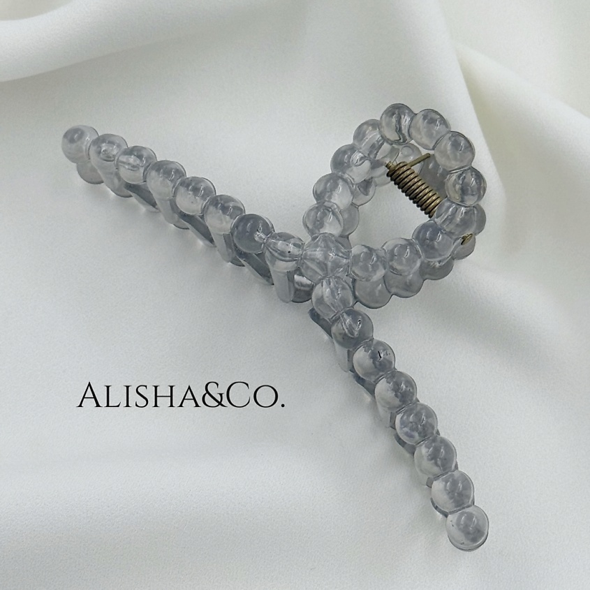 Изображение товара Крабик для волос ALISHA&CO. большой светло-серый 11 см пружина и глянец