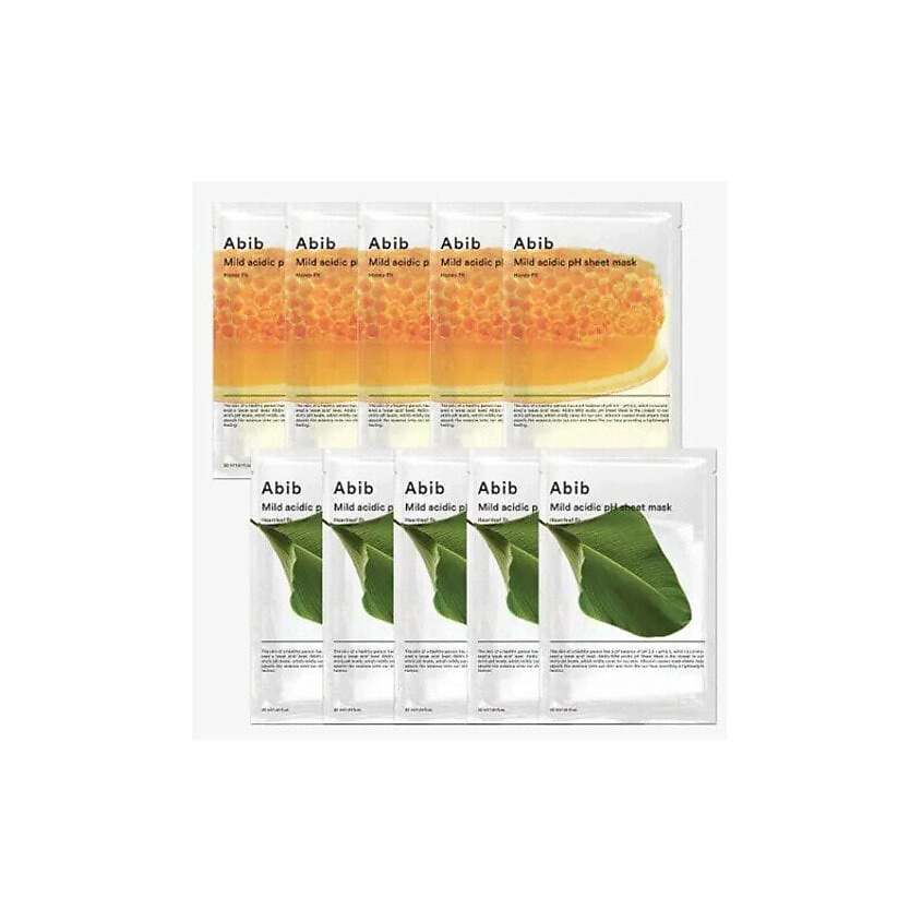 Изображение товара ABIB Тканевые маски Mild Acidic pH Sheet Mask: Heartleaf Fit + Honey Fit, 5 x 30 мл + 5 x 30 мл