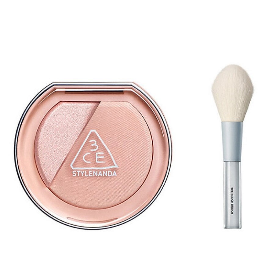 Изображение товара 3CE Набор: Румяна и хайлайтер Blushlighter + Кисть для румян Blush Brush, BEIGE HOUR