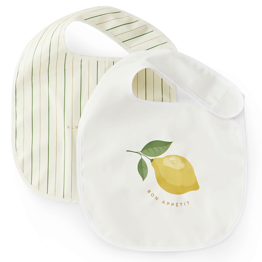 Изображение товара Набор нагрудных фартуков HAPPY BABY на липучке stripes and lemon 2 шт