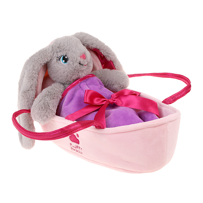 Изображение товара Игровой набор мягкая игрушка зайка и переноска с подушкой и пледом для девочек