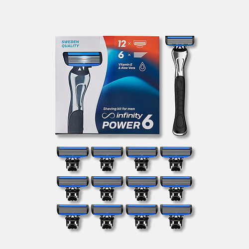 

INFINITY Мужская бритва станок +12 сменных кассет Power 6, Мужская бритва станок +12 сменных кассет Power 6