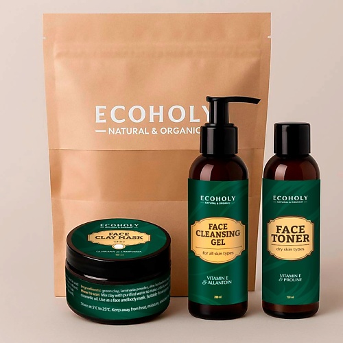 

ECOHOLY Набор средств для ухода для сухой кожи (Тоник для сухой кожи + Глина белая + Гель для умывания успокаивающий с витамин Е), Набор средств для ухода для сухой кожи (Тоник для сухой кожи + Глина белая + Гель для умывания успокаивающий с витамин Е)