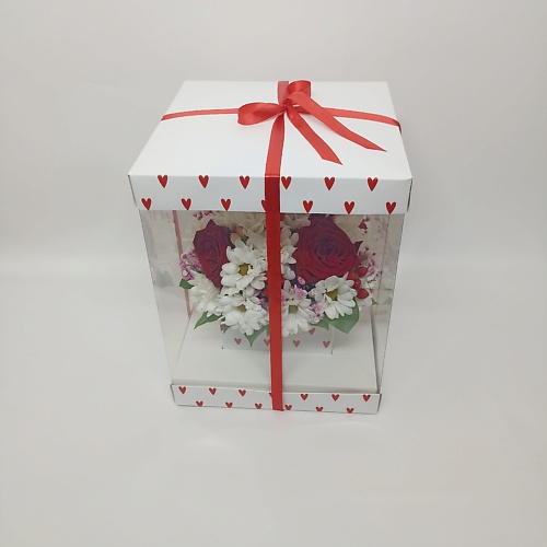 

ЗЕФИРКО Букет из роз и хризантем в коробке "Моей половинке", Букет из роз и хризантем в коробке "Моей половинке"