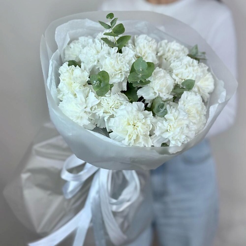 

FLOWERS DE LUXE БУТИК ЦВЕТОВ И ПОДАРКОВ Диантусы белые в элегантном букете, Диантусы белые в элегантном букете