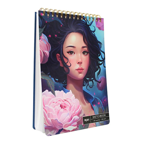 

MYART Скетчбук А4 на гребне Девушка в пионах, Скетчбук А4 на гребне Девушка в пионах