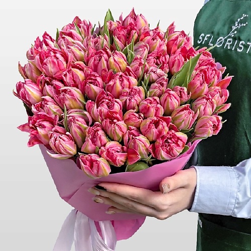 

STUDIO FLORISTIC Букет розовых Пионовидных Тюльпанов 51 шт «Заря Весны», Букет розовых Пионовидных Тюльпанов 51 шт «Заря Весны»