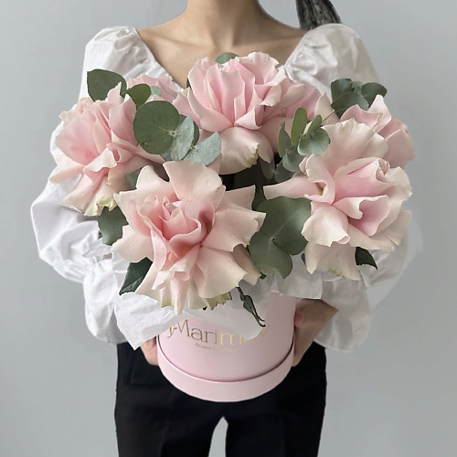 

MARIMAY Букет розовых французских роз 7 шт в шляпной коробке — романтичные розы, нежный подарок, Букет розовых французских роз 7 шт в шляпной коробке — романтичные розы, нежный подарок