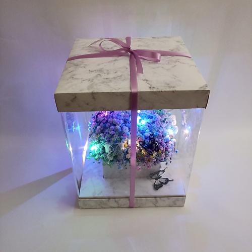 

ЗЕФИРКО Радужная гипсофила с гирляндой в подарочной коробке "Эффект бабочки 2.0", Радужная гипсофила с гирляндой в подарочной коробке "Эффект бабочки 2.0"