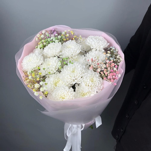 

ШАРЛАНДИЯ ГРИНЛАНДИЯ Букет с хризантемой и цветной гипсофилой, Букет с хризантемой и цветной гипсофилой