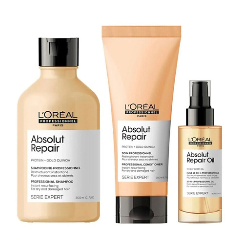 

L'OREAL PROFESSIONNEL Набор средств для волос Absolut Repair : шампунь+кондиционер+масло, Набор средств для волос Absolut Repair : шампунь+кондиционер+масло