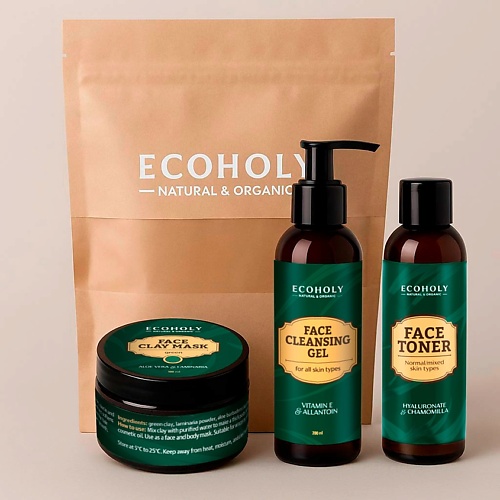 

ECOHOLY Набор средств для смешанной кожи (Тоник для лица + Глина зеленая + Гель для умывания успокаивающий с витамином Е), Набор средств для смешанной кожи (Тоник для лица + Глина зеленая + Гель для умывания успокаивающий с витамином Е)