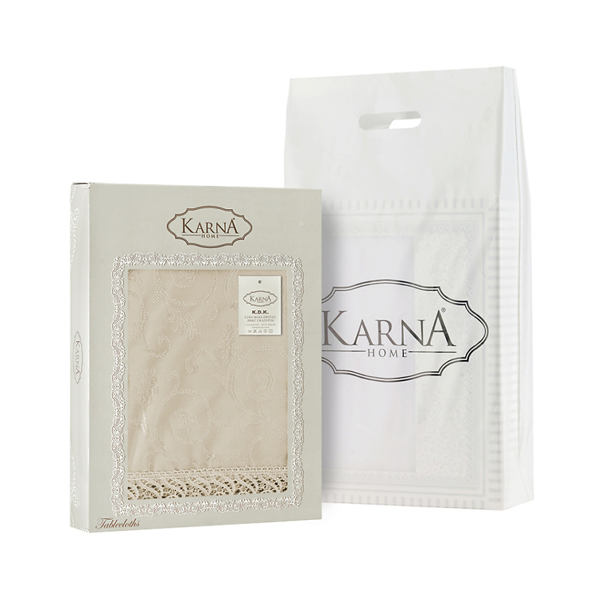 Изображение товара КАРНА Скaтерть KDK с гипюром 160х300 см бежевый для кухни и праздничных мероприятий