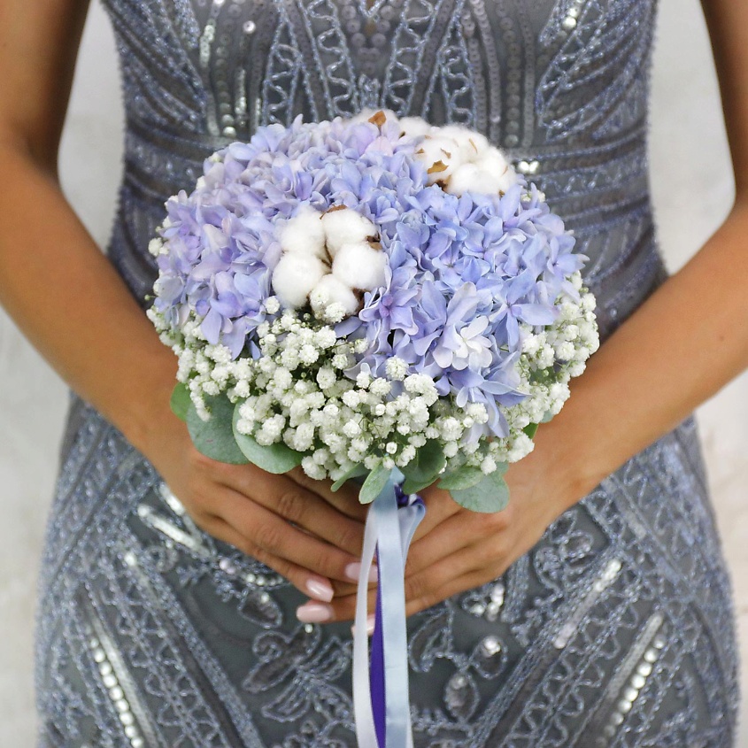 Изображение товара Букет гортензии, хлопка и гипсофил - шикарный подарок