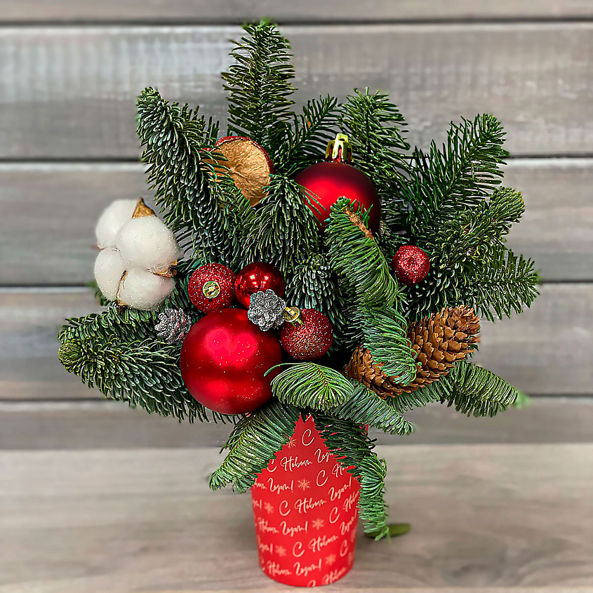 Изображение товара Новогодняя композиция в стакане №2 - Букет живых цветов от БУКЕТ МАРКЕТ