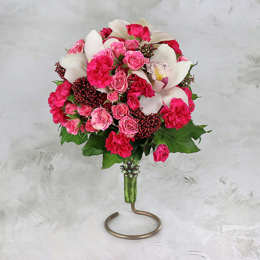 Изображение товара БУКЕТ МАРКЕТ ДАРИТЕ С УДОВОЛЬСТВИЕМ Букет невесты из розовых роз, гвоздик и белых орхидей, 1 шт.