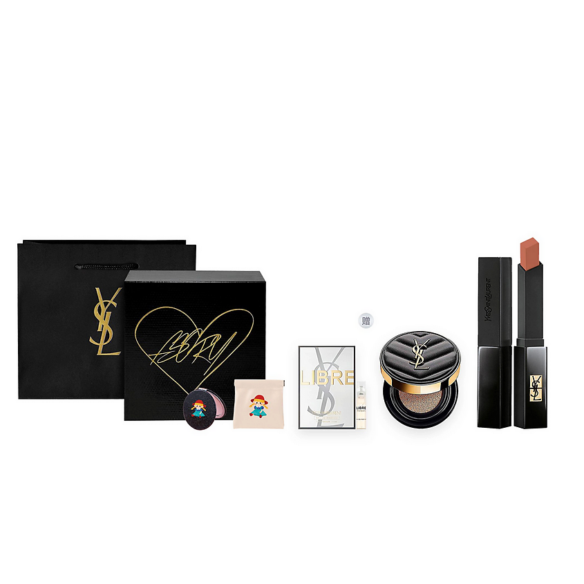 Изображение товара YVES SAINT LAURENT Подарочный набор с помадой YSL Black Gold Box, Помада №314 + Мини-кушон №B20 +Пробник Libre