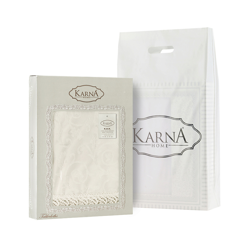 Изображение товара KARNA Скатерть KDK с гипюром овальная, Цвет: Кремовый