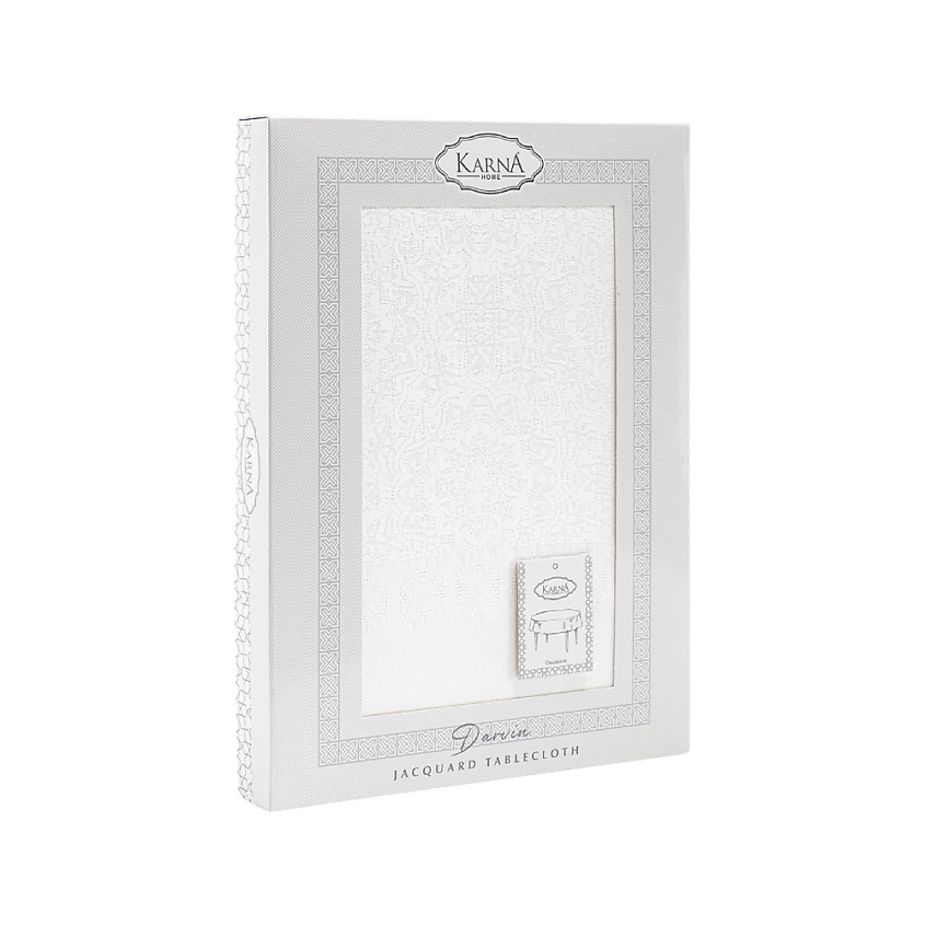 Изображение товара Круглая водонепроницаемая жаккардовая скатерть KARNA DARVIN 160 см белая