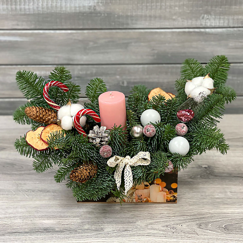 Изображение товара Новогодняя композиция в конверте №2 с розами для праздничного декора