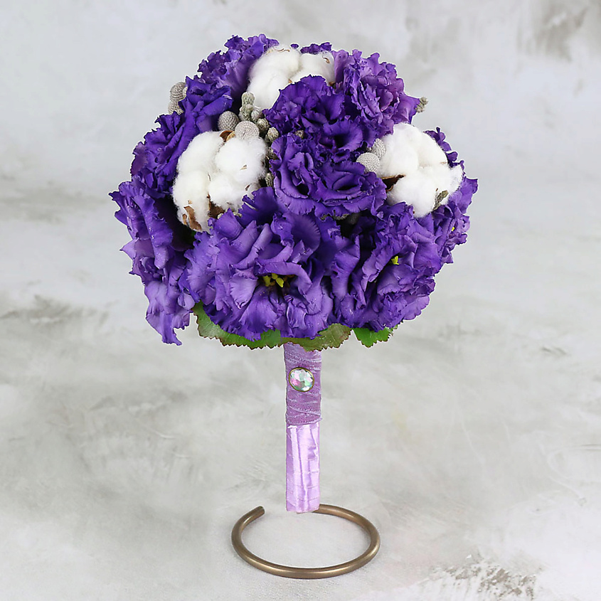 Изображение товара Букет невесты из фиолетового лизиантуса и хлопка 1 шт