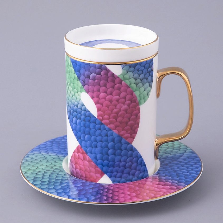 Изображение товара Императорский фарфоровый набор Лунный змей бокал блюдце крышка императорский завод