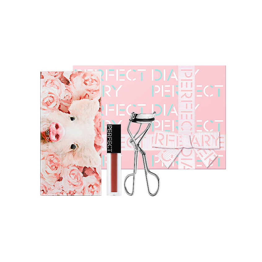 Изображение товара Подарочный набор PERF DIARY Rose Romance Pink (Piggy Plate, Lip Gloss 803, Eyelash Curler)