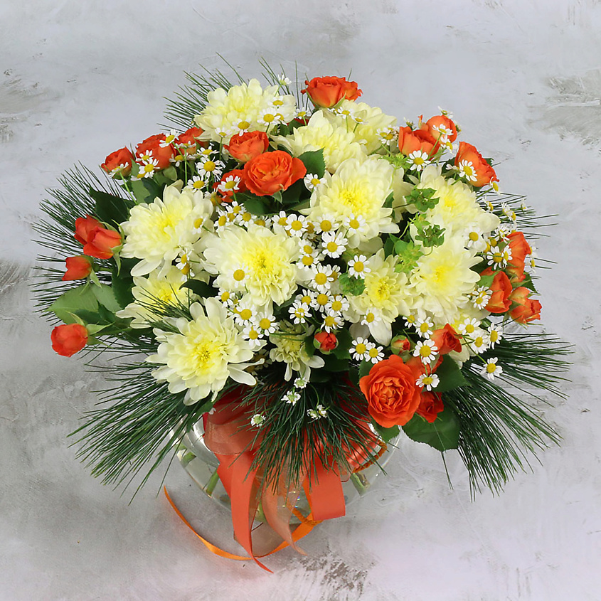 Изображение товара Букет из кустовой розы, хризантемы и ромашек 1 шт.