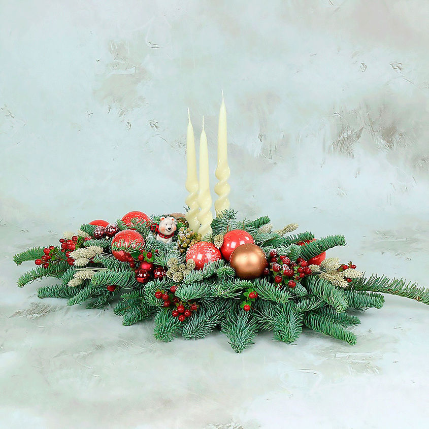 Изображение товара БУКЕТ МАРКЕТ ДАРИТЕ С УДОВОЛЬСТВИЕМ Новогодняя композиция со свечами большая, 1 шт.