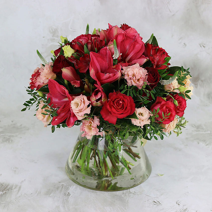 Изображение товара БУКЕТ МАРКЕТ ДАРИТЕ С УДОВОЛЬСТВИЕМ Букет с розами и амариллисами, 1 шт.