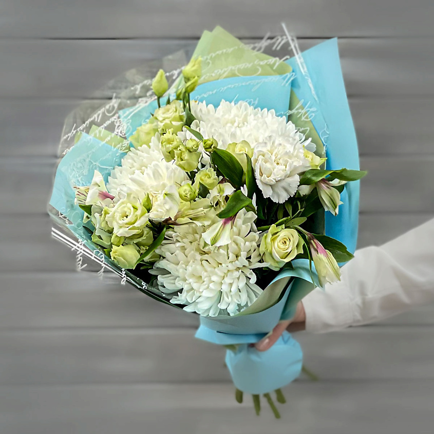 Изображение товара БУКЕТ МАРКЕТ ДАРИТЕ С УДОВОЛЬСТВИЕМ Букет из хризантем, роз, альстромерий и гвоздик, 1 шт.