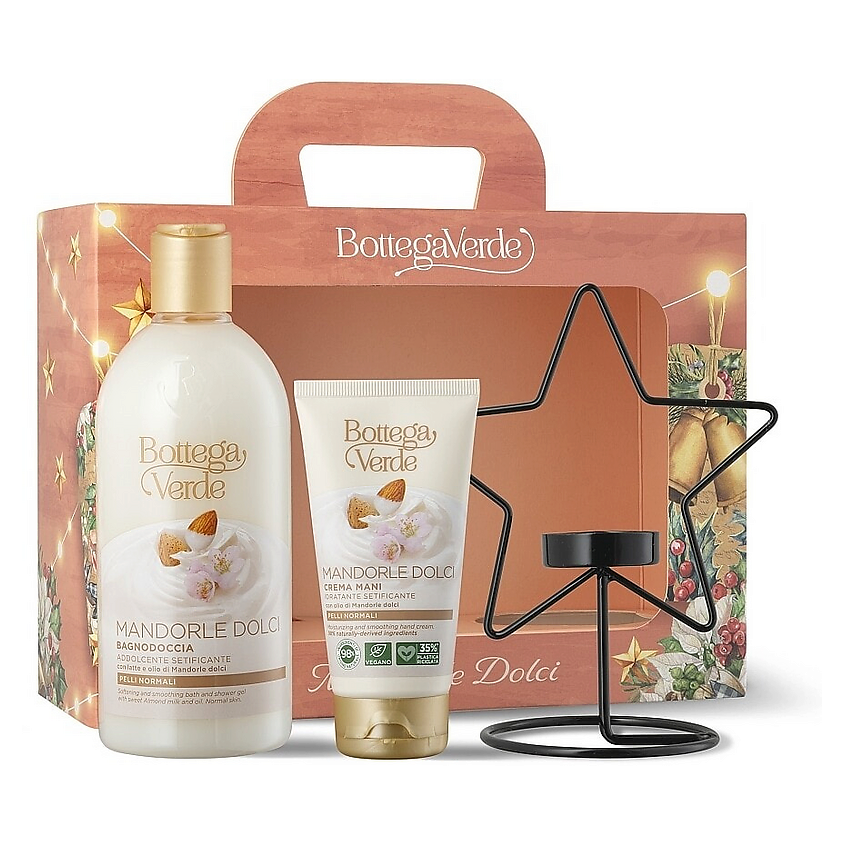 Изображение товара BOTTEGA VERDE Набор для ухода Mandorle Dolci Гель для душа+Крем для рук+подсвечник, 400мл+75мл+Подсвечник