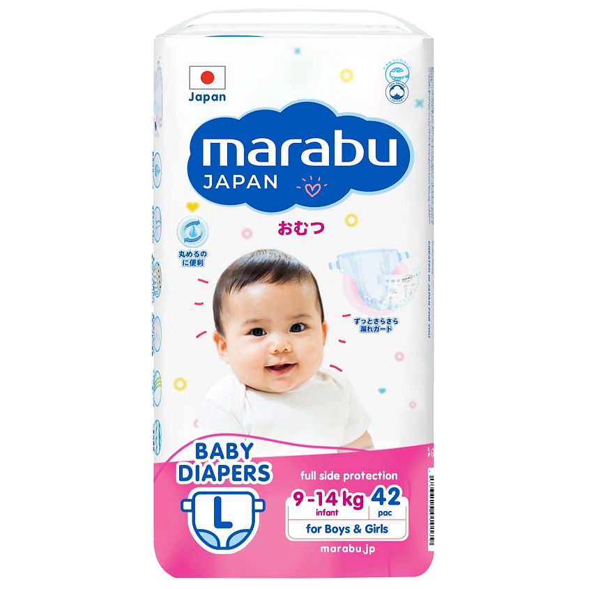Изображение товара Подгузники Marabu L 42 шт японское качество гипоаллергенные и надежные