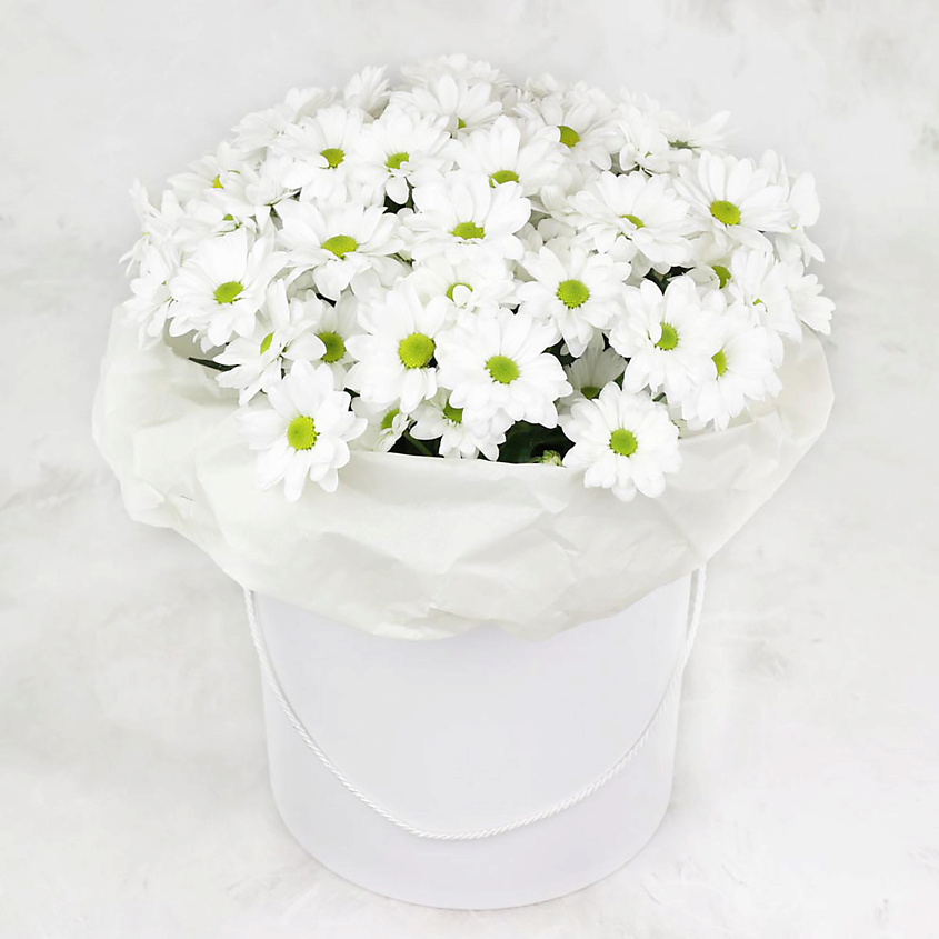 Изображение товара Букет хризантем в шляпной коробке от БУКЕТ МАРКЕТ