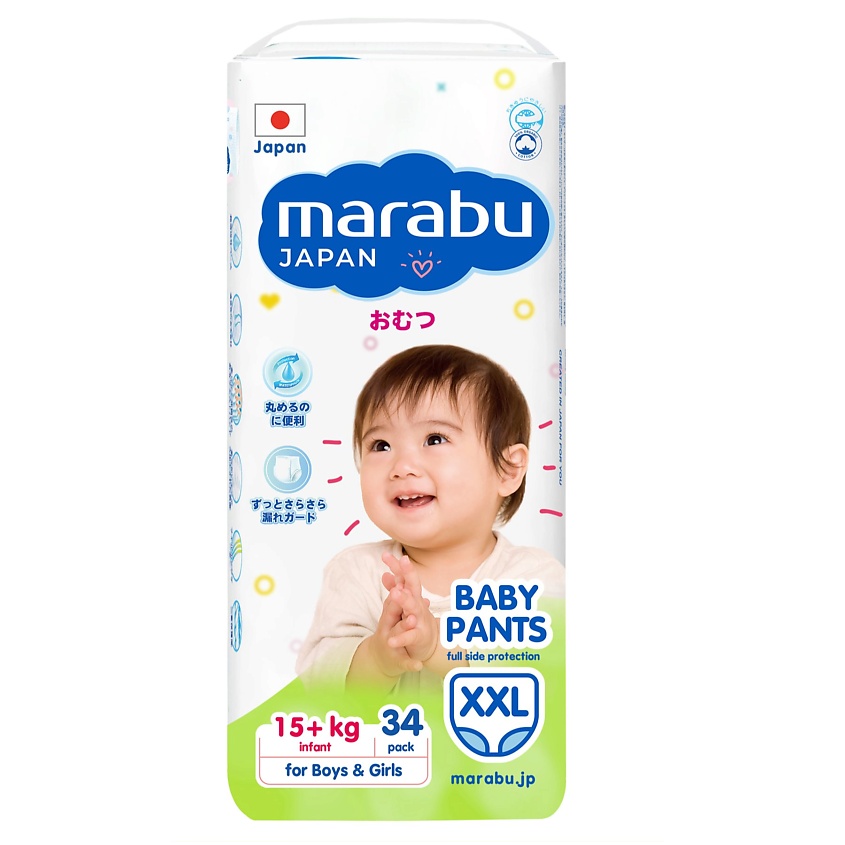Изображение товара Подгузники-трусики Marabu XXL 34 шт. для детей 15+ кг. японская технология