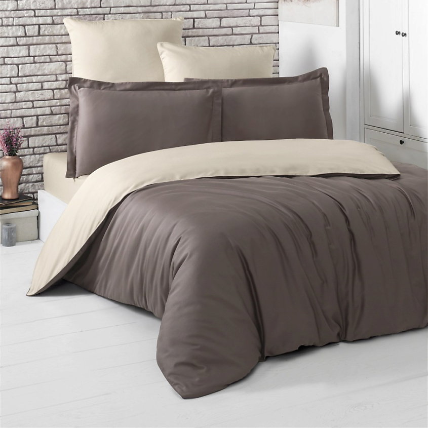 Изображение товара KARNA Постельное белье LOFT сатин 1,5- спальное двухстороннее, Цвет: Коричневый-Бежевый