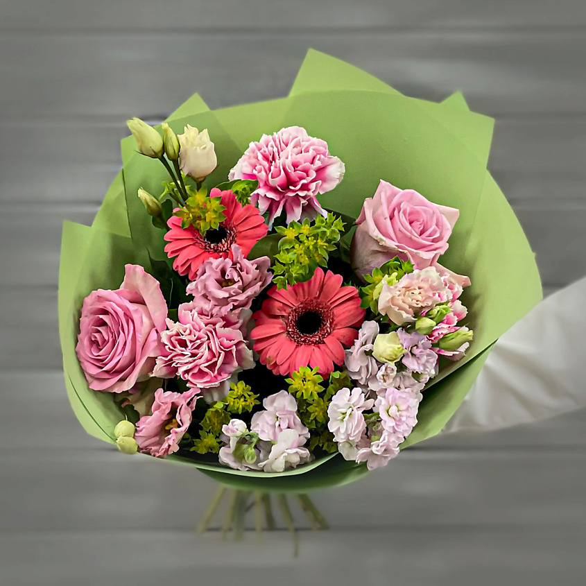 Изображение товара Букет из гвоздик гербер и роз 1 шт. свежие цветы для подарка