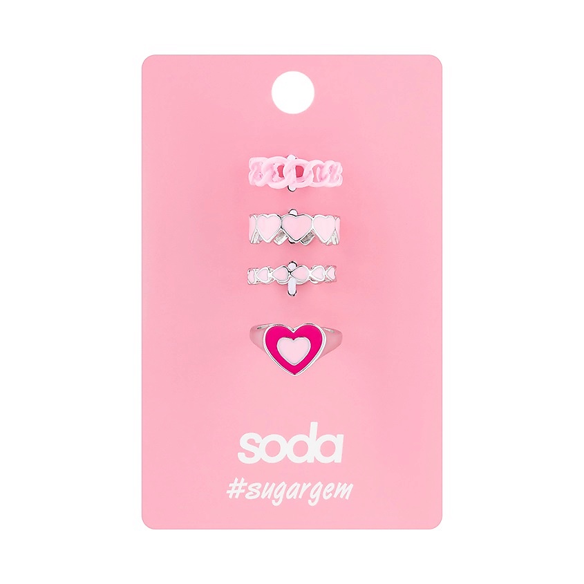 Изображение товара Набор колец SODA PINK #sugargem 4 шт стильный аксессуар для образа