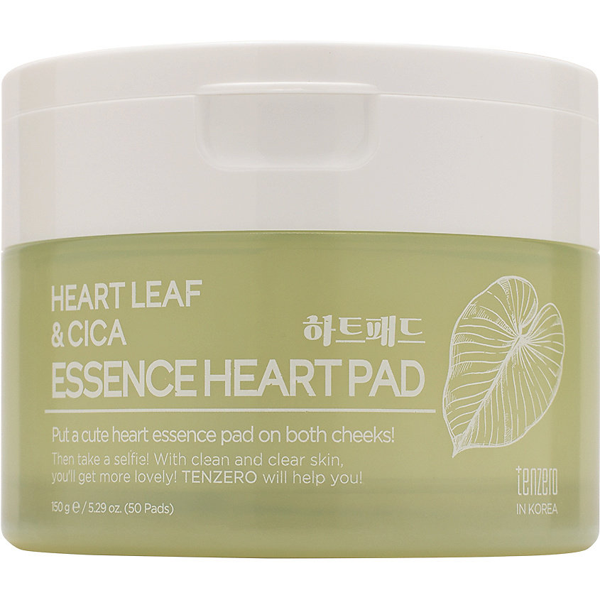 Изображение товара TENZERO Увлажняющие пэды с пантенолом и экстрактом центеллы азиатской Essence Heart Pad Heart Leaf & Cica, 50 шт.