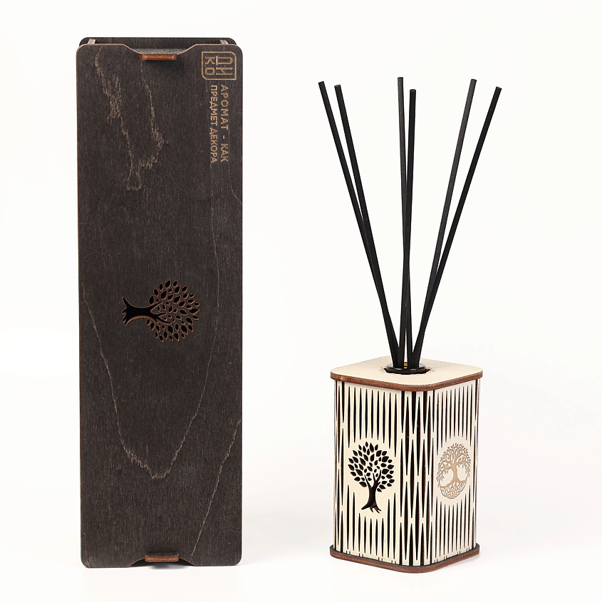 Изображение товара ДИКО ДИФФУЗОР АРОМАТИЧЕСКИЙ - аромат Амбра и Кожа. В кейсе из дерева, 100 мл; цвет: светлое дерево