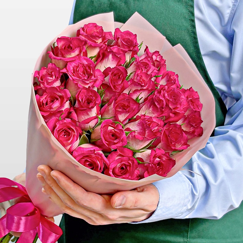 Изображение товара STUDIO FLORISTIC Букет из розовых Роз Кения 40 см 25 шт «Пламя Страсти», Розовый