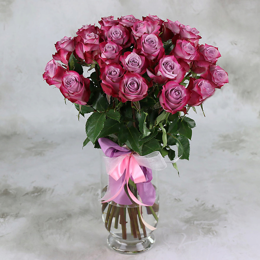 Изображение товара БУКЕТ МАРКЕТ ДАРИТЕ С УДОВОЛЬСТВИЕМ Букет из 25 розово-сиреневых роз 60 см., 1 шт.