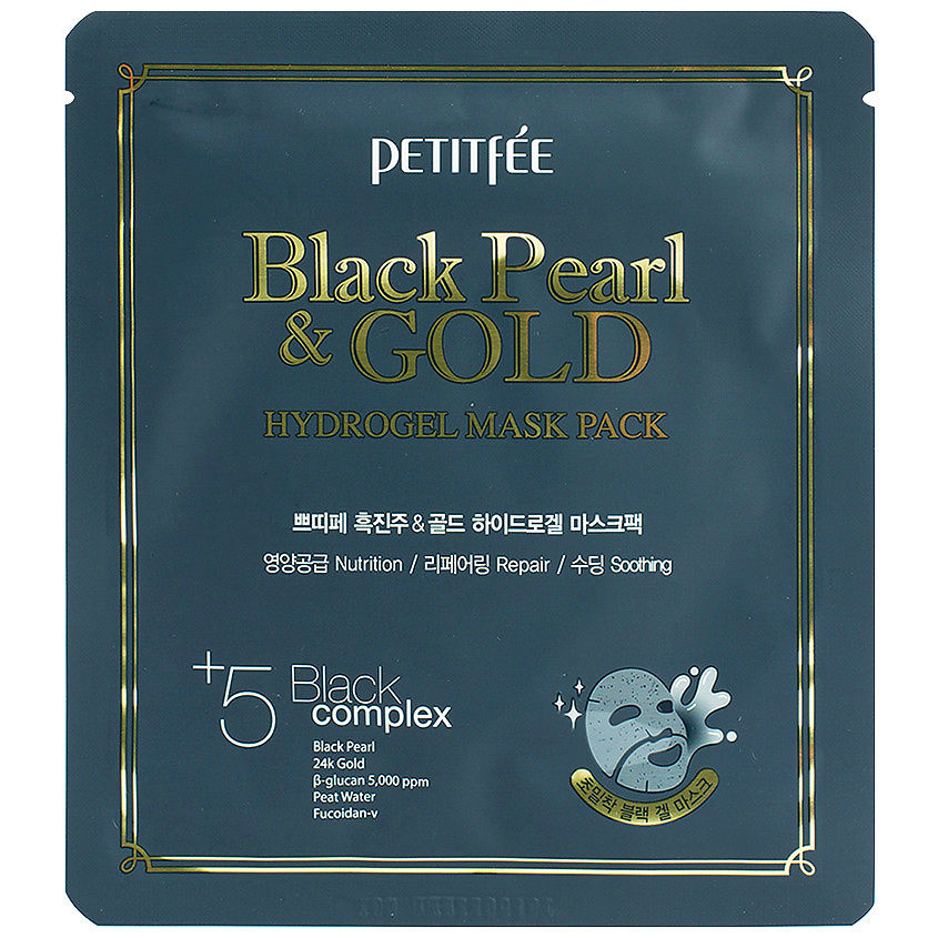 Изображение товара Маска для лица гидрогелевая с черным жемчугом и золотом PETITFEE