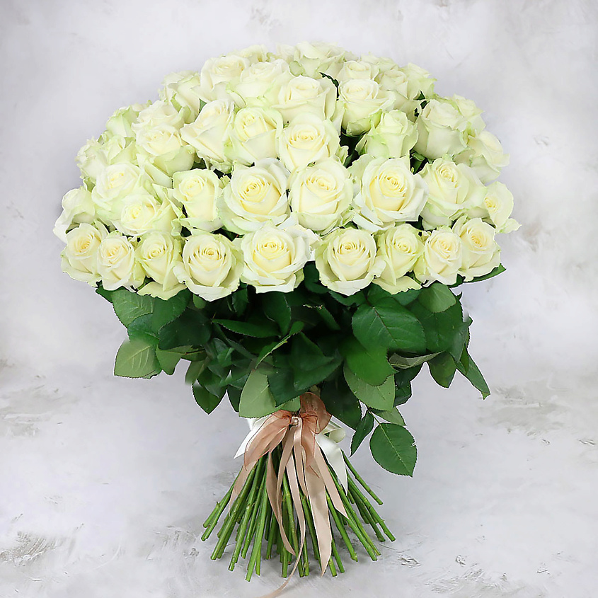 Изображение товара Букет из 75 белых роз Аваланж Россия, длина 60 см, подарок для особых случаев