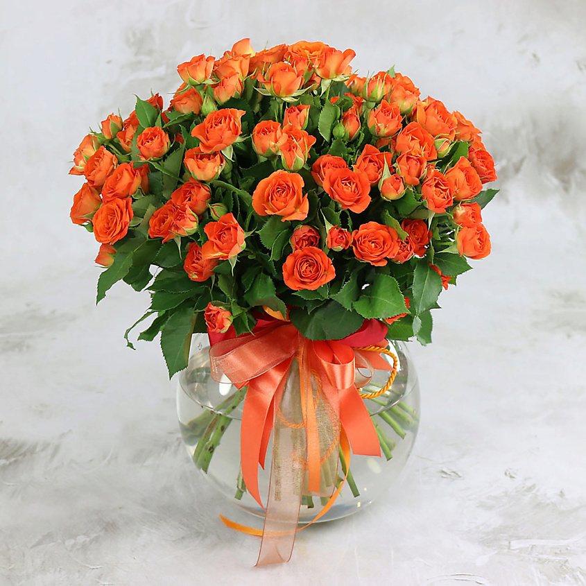 Изображение товара Букет из 25 оранжевых кустовых роз - яркое дополнение к любому торжеству